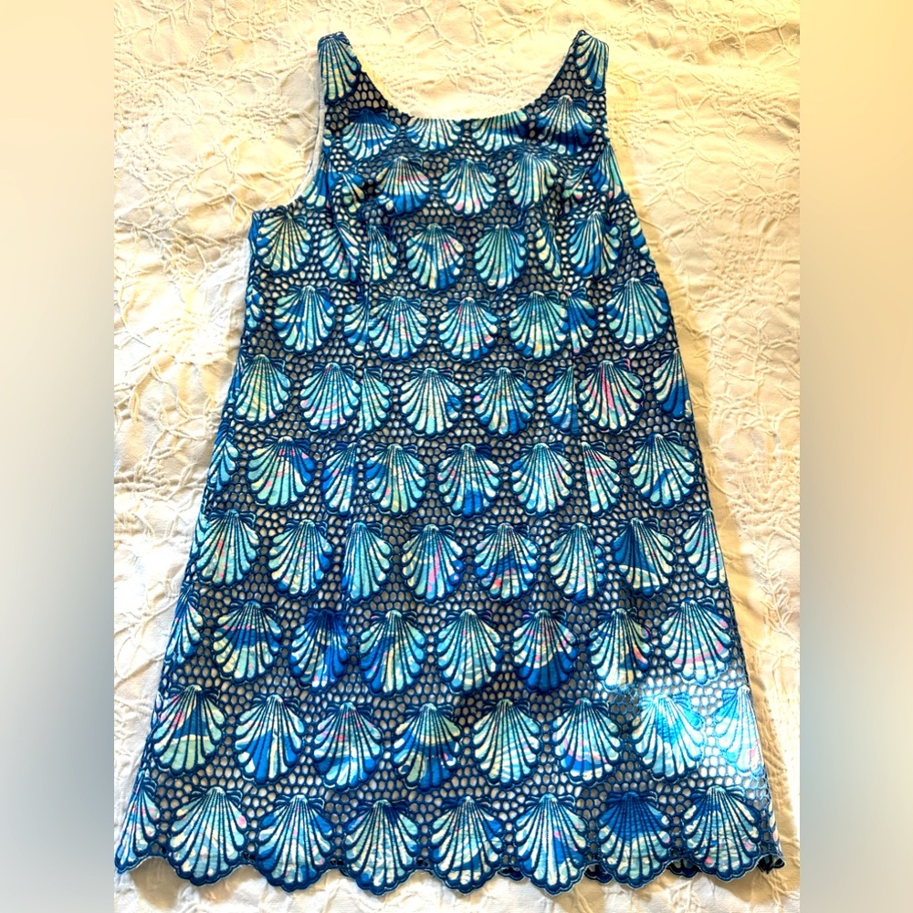 Lilly Pulitzer Aralyn Shell Eyelet Shift Dress Size 14 EUC